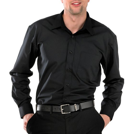 Mens Shirt Poly/Cotton Left Breast Pocket Back Yoke & Side Pleats Black MED