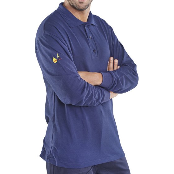 Polo Long Sleeved Hi-Vis Anti Static Fire Retardant Navy Blue Size XXXL