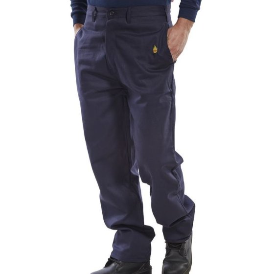Trousers Button Waistband 300gsm Cotton Flame Retardant Navy Blue Size 38