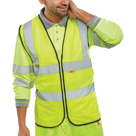 Hi-Vis Waistcoat 100% Polyester Fire Retardant Saturn Yellow Size MED