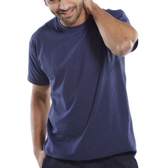 Tee Shirt Cotton Fabric Twin Needle Stitching 180gsm Weight Navy Blue L