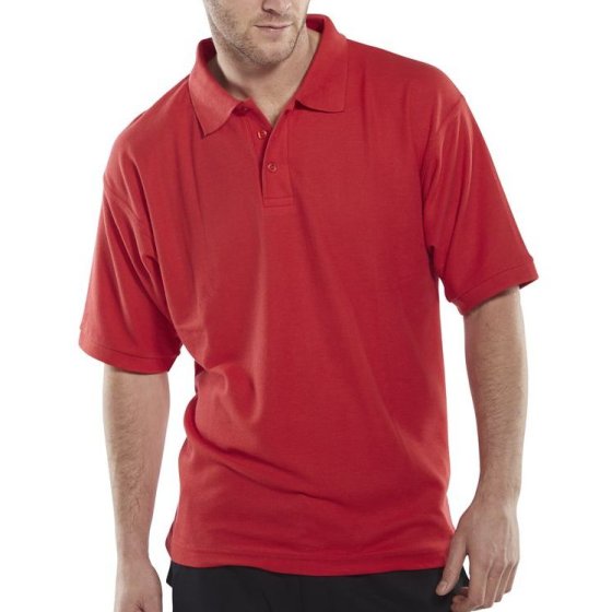Click Polo Shirt Poly/Cotton Side Vent 3 Button Cuffed Sleeve Red SML
