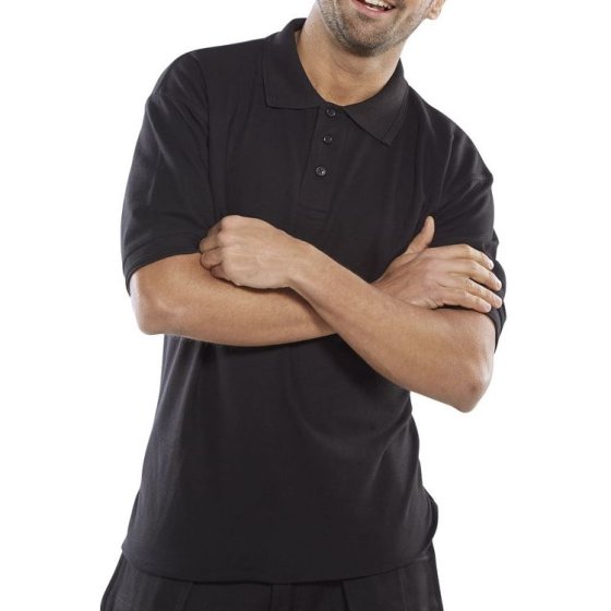 Premium Polo Shirt Poly/Cotton Fabric 3 Buttons Cuffed Sleeve Black LGE