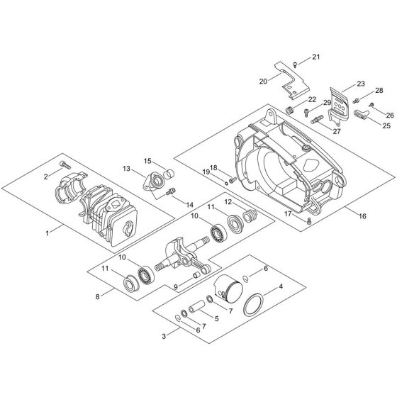 Cylinder, Crankcase, Piston