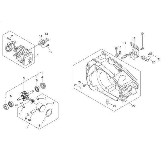 Cylinder, Crankcase, Piston