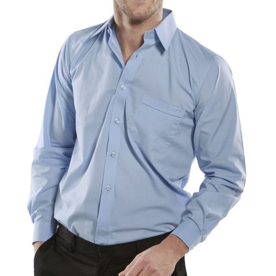 Classic Shirt Long Sleeve Poly/Cotton Stiff Collar Button Cuff Sky Blue 15