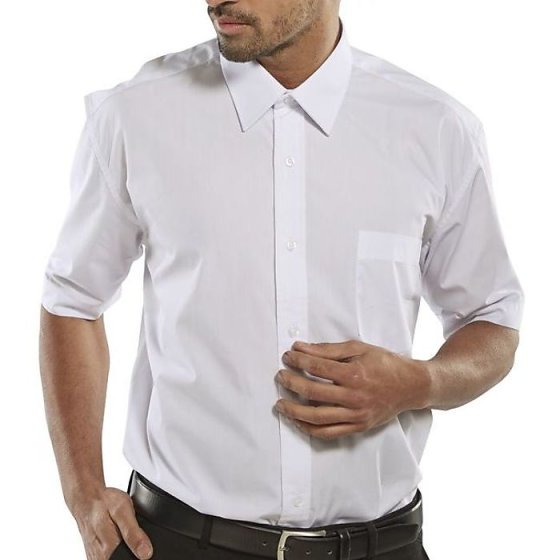 Classic Shirt Poly/Cotton Short Sleeve Stiff Collar & Pocket White 17.5