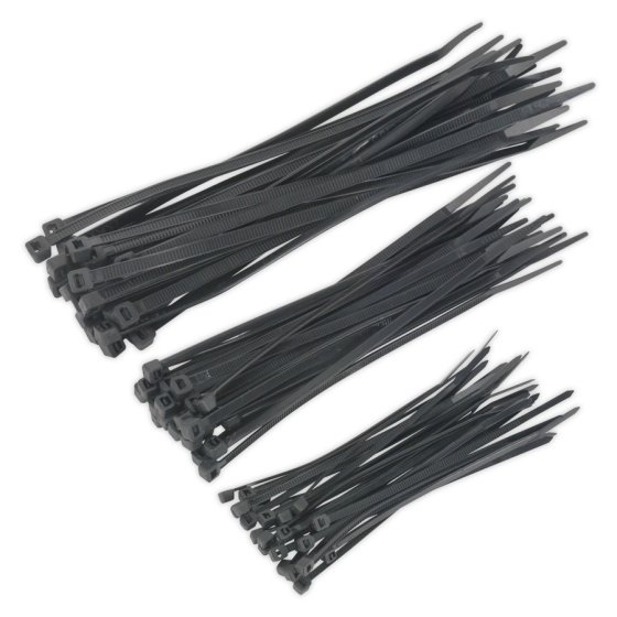 Cable Ties Assorted Sizes 100-200mm Black Nylon - Pack of 75