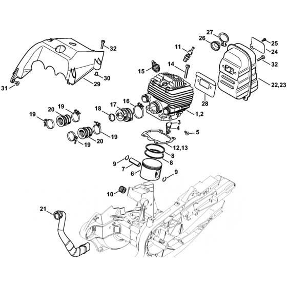Cylinder and Muffler Assembly