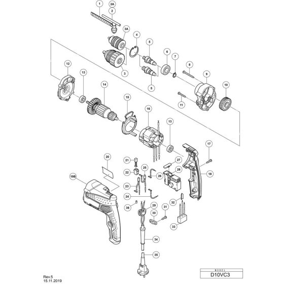 Hikoki D10VC3 Drill Assembly