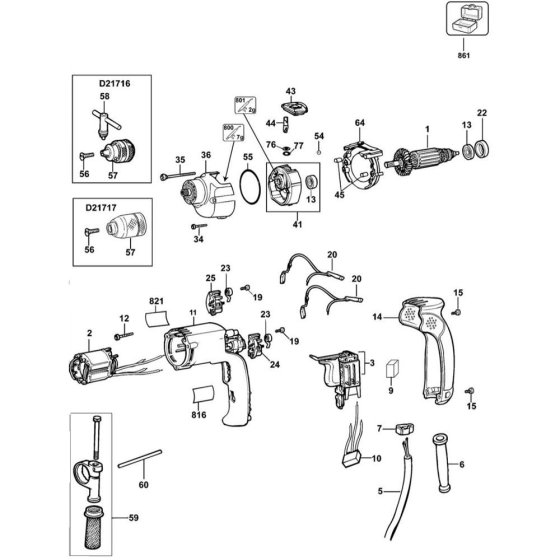 Main Assembly for DeWalt Drill