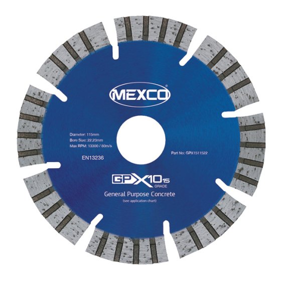 Mexco 115mm Concrete X10 Grade (15mm Diamond Blade Segment Height)