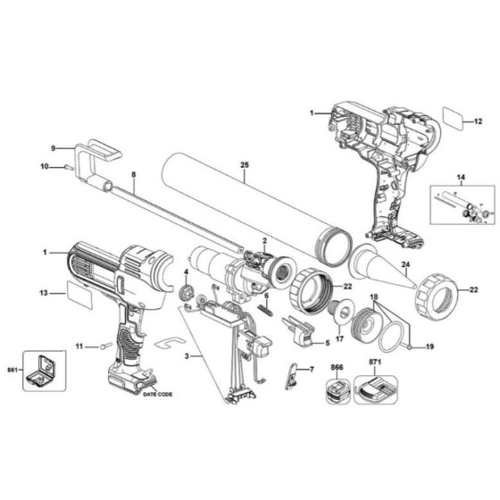 Main Assembly for DeWalt Caulk Gun