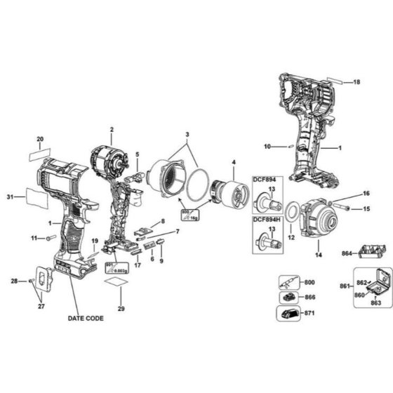 Main Assembly for DeWalt DCF894