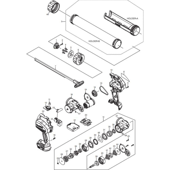 Makita DCG140RF Assembly