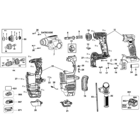 Main Assembly for DeWalt DCH334