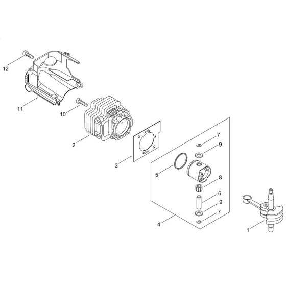 Cylinder, Piston, Crankshaft