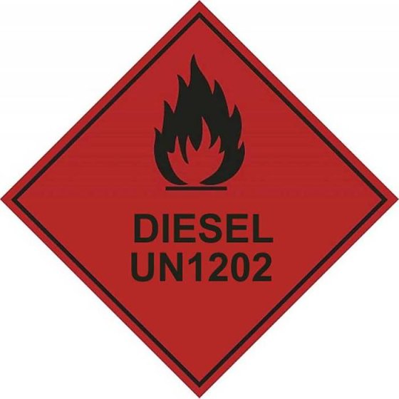 Diesel UN1202 Hazard Warning Diamond Label 100mm x 100mm - Self Adhesive