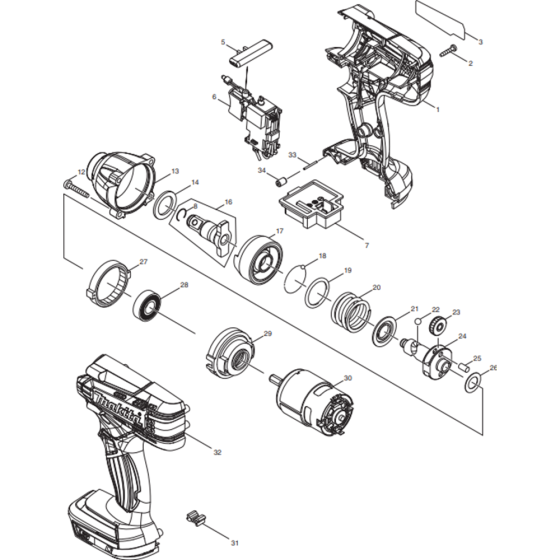 Makita DTW190Z Main Assembly