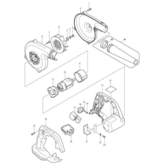 Makita DUB182 Blower Assembly