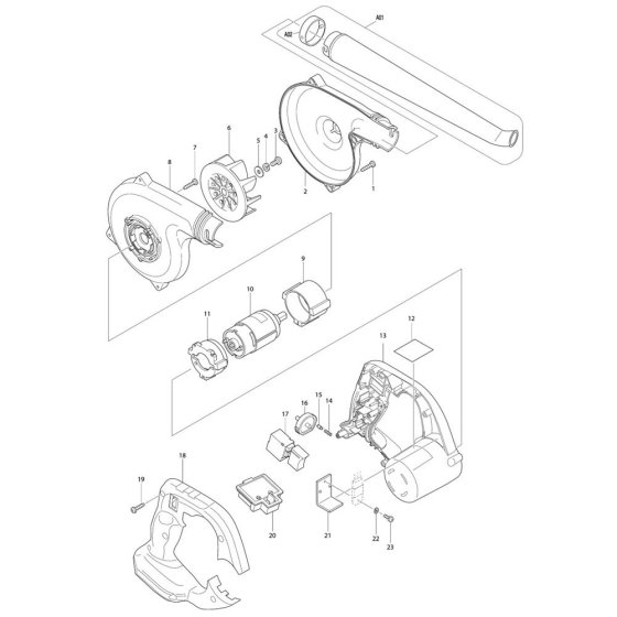 Makita DUB183 Blower Assembly