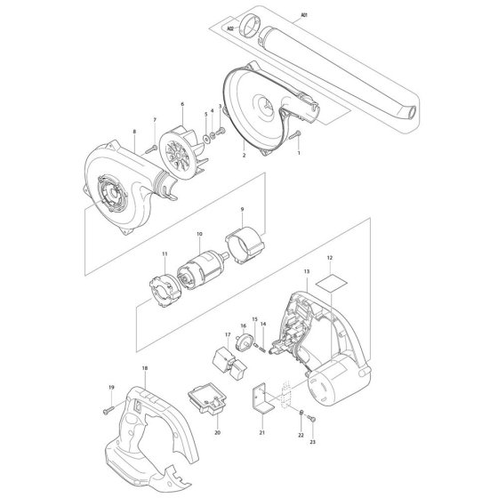 Makita DUB183Z Blower Assembly