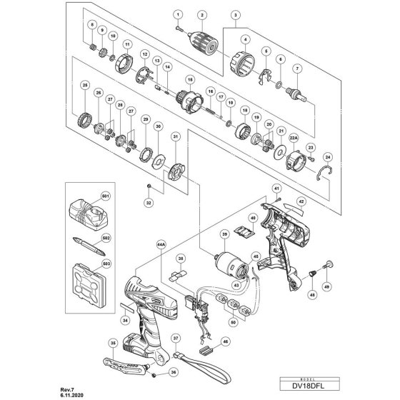 Hikoki DV18DFL Main Assembly