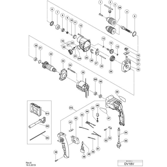 Hikoki DV18V Drill Assembly