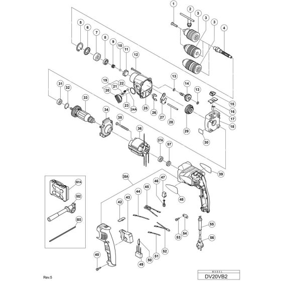 Hikoki DV20VB2 Main Assembly