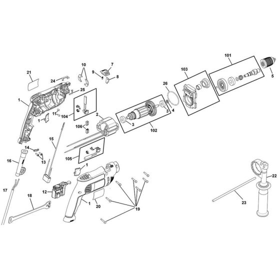 Main Assembly for DeWalt Drill