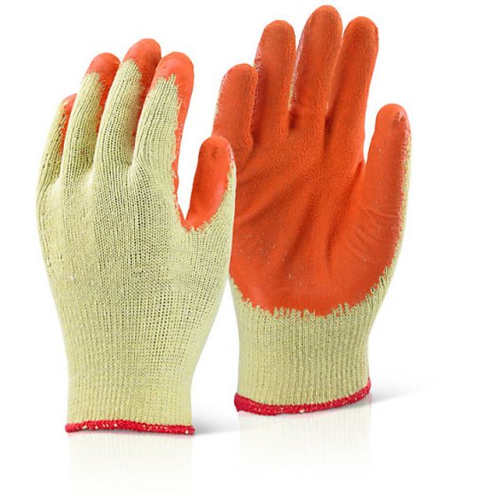Economy Grip Glove Rubber Coated Palm Knitted Back Multi Purpose Orange LGE