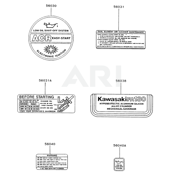 Kawasaki FA130R Engine Label