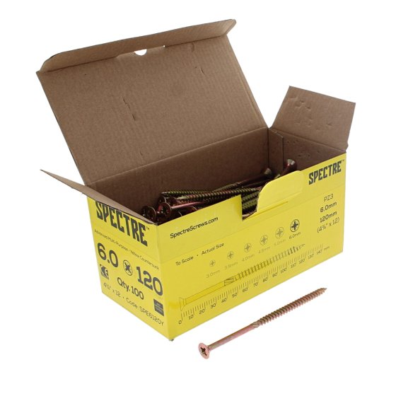 Spectre Screw PZ Compatible CSK ZYP 6.0 x 120mm sawtooth thread (Box 100)