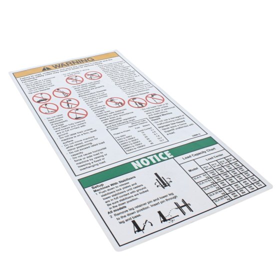 Decal Operating Instructions for Genie SLA Manual Lift - 32686GT