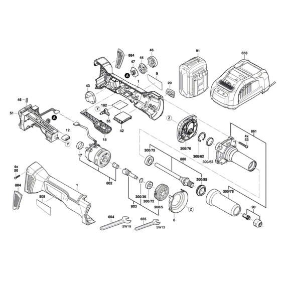 Grinder Assembly for Bosch GGS 18V-23PLC