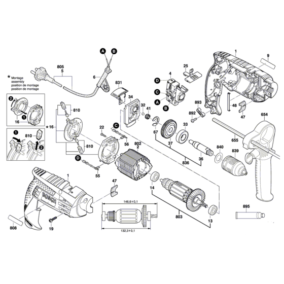 Drill Assembly for Bosch GSB 1600 RE