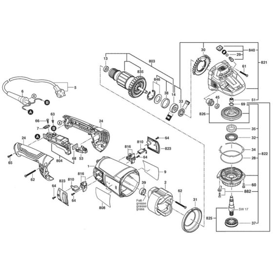 Main Assembly for Bosch GWS 20-230 P