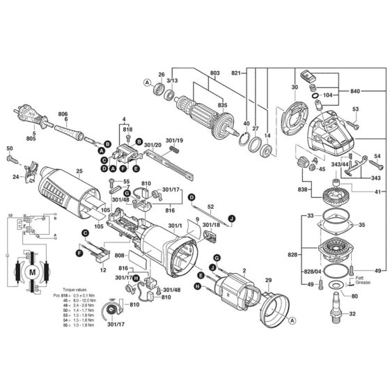 Main Assembly for Bosch GWS 11-125