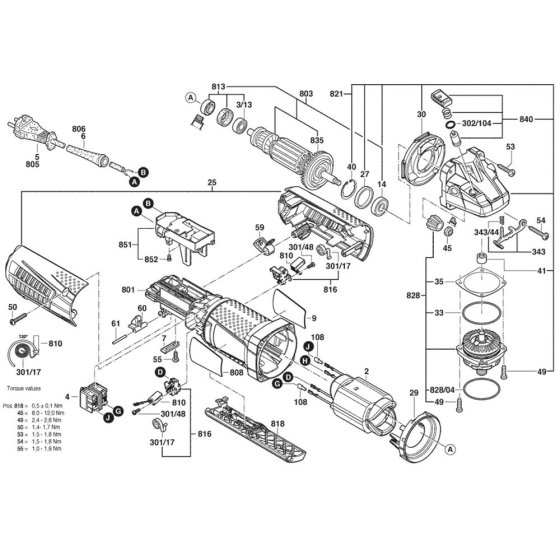 Main Assembly for Bosch GWS 12-125CIP