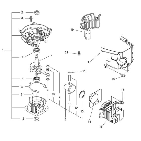 Cylinder, Crankcase, Piston