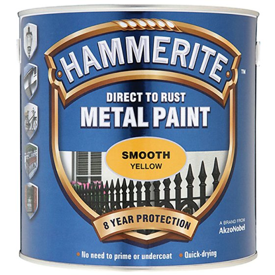Direct to Rust Smooth Finish Metal Paint Yellow 2.5 Litre by Hammerite - 5084877