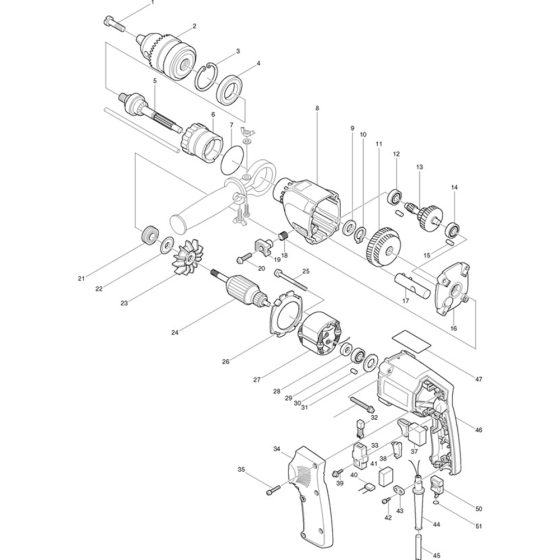 Makita HP2010N Drill Assembly