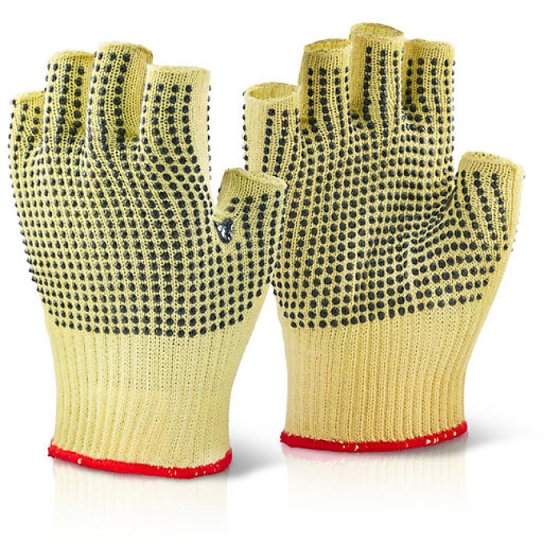 Reinforced Fingerless Glove Medium Weight Ex-Density Yarn Latex Dotted Grip 10