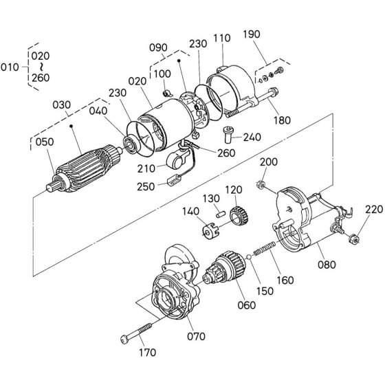 Starter Assembly for Kubota D1005-E4B Engine