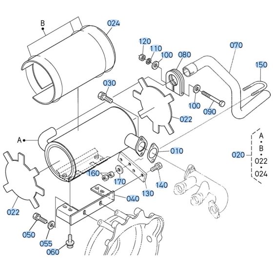 Muffler Assembly for Kubota D1703-M-E3B Engine