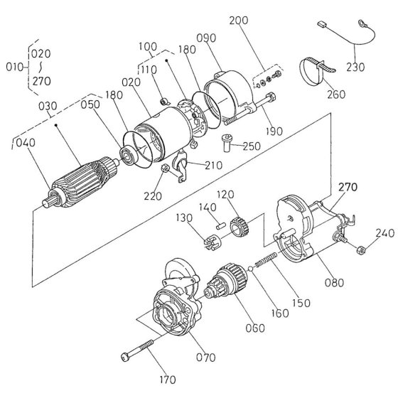 Starter Assembly for Kubota V1505-E3B Engine