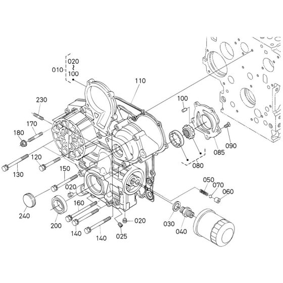 Gear Case Assembly for Kubota V1505-E3B Engine