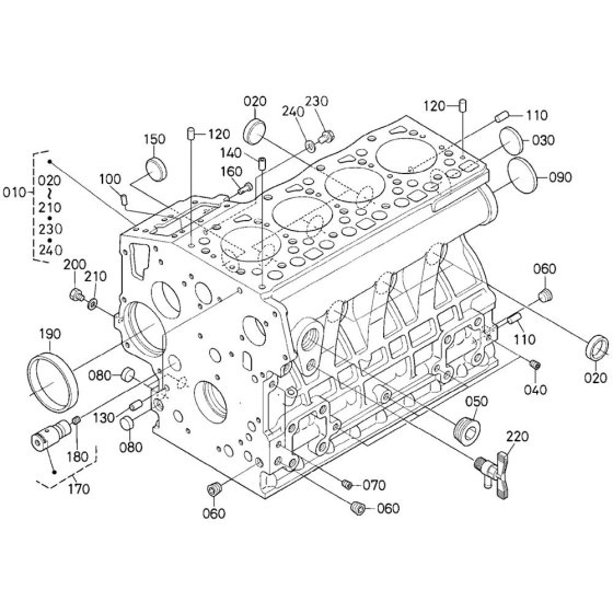 Crankcase Assembly for Kubota V1505-EB Engine