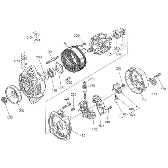 Alternator Assembly for Kubota V2003-T-E2B Engine
