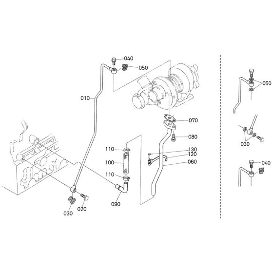 Oil Pipe (Turbocharger) Assembly for Kubota V2003-T-E2B Engine